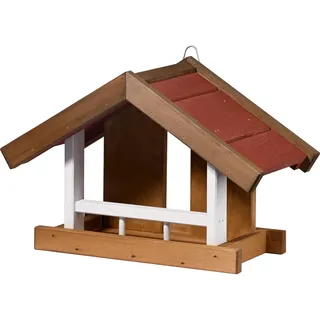 dobar® Green Label Großes Vogelhaus Herbstfrüchte mit Wandaufhängung - Futterstation für Wildvögel - Wildvogelfutterplatz - 37,5 x 18 x 25 cm - Braun/Rot/Weiß