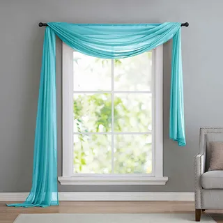 Querbehang Schal Freihanddeko Voile transparent Blau 140x600 »Bern« | Fensterdeko, Hochzeitsdeko, Betthimmel, Raumteiler und Tischläufer - 6 Meter zum Drapieren, rundum gesäumt, waschbar 40 Grad