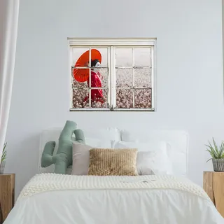 queence Wandsticker »Frau in Blumenwiese« Wandsticker, Wandbild, selbstklebend, Blumen, Blüten, Blumenwiese, rot