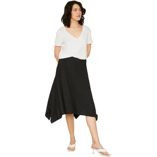 TRENDYOL Damen Asymmetrischer Gemusterter Midi-gestrickter Rock Skirt, Schwarz, M EU