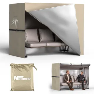 HICOVER Hollywoodschaukel Abdeckung 3 Sitzer Wasserdicht Winterfest Khaki | Winddicht UV-Beständiges Schwerlast 600D Oxford Schutzhülle für Gartenschaukel schutzhülle hollywoodschaukel Schaukelbank