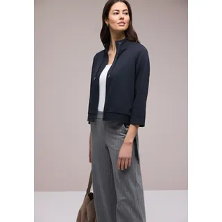 Sweatjacke STREET ONE, Damen, Gr. 38, cotton beigeed navy, Web, Obermaterial: 71% Polyester, 26% Viskose, 3% Elasthan, normal hüftbedeckend, Rundhals, Bündchen, Sweatjacken Sweatjacke, 3/4-Arm mit Stehkragen und Kordelzügen, Topseller