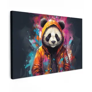 MuchoWow Leinwandbild Panda - Jacke - Graffiti - Orange Gemälde 60x40 cm , Textil , Kiefer , Rechteckig , 60x40 cm , FSC 100% , gerahmt , Bilder & Rahmen, Bilder, Leinwandbilder