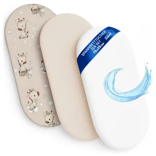 Spannbettlaken Kinderwagen Baby Spannbetttücher 3er Set: 35x75 cm - 2X Bettlaken + 1x wasserdichter Matratzenschoner - Babybett Zubehör für Kinderbett Beistellbett Stubenwagen 35 x 75