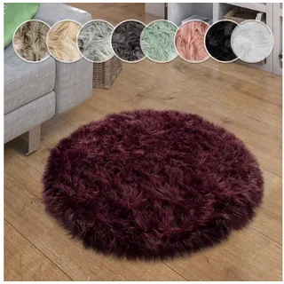 Paco Home Fellteppich »Playa 960« rund 64 mm Höhe Kunstfell, Flokati-Optik, Hochflor, weich und flauschig, Uni-Farben, lila