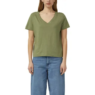T-Shirt S.OLIVER, Damen, Gr. 34, summer khaki, Jersey, Obermaterial: 100% Baumwolle, relaxed fit normal, V-Ausschnitt, Shirts T-Shirt, V-Ausschnitt mit Rippblende