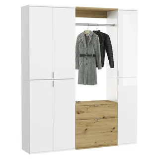 ProjektX Garderobenmöbel Set P15 Weiß hochglanz, weiß, Eiche Nachbildung. - Weiß