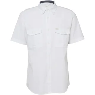 Kurzarmhemd S.OLIVER, Herren, Gr. M, N-Gr, weiß, Web, Obermaterial: 100% Baumwolle, gestreift, regular fit normal, Hemden Kurzarmhemd, mit dezenten Streifen, Button-down-Kragen, Baumwolle