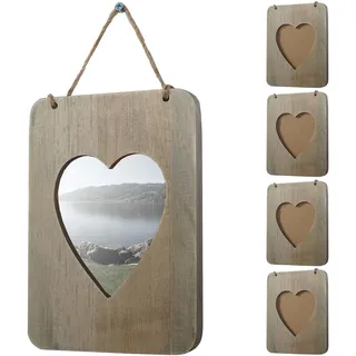 5er-Set Bilderrahmen Wels, Fotorahmen Holzrahmen Wand-Rahmen Set, Shabby-Look Landhaus, Herz