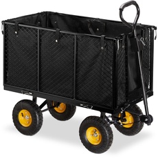 Relaxdays Gartenwagen, großer Bollerwagen mit klappabren Seitenteilen, herausnehmbare Plane mit Griffen, 500 kg, schwarz