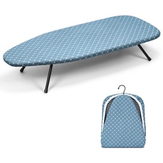 Duwee Bügelbrett für kleine Tischplatte, zusammenklappbar, mit hitzebeständigem Bezug, praktisch und platzsparend, Blau und Weiß, 31 x 76 cm