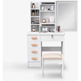 Schminktisch mit Schiebespiegel mit LED-Licht und Hocker Caroline - Weiß
