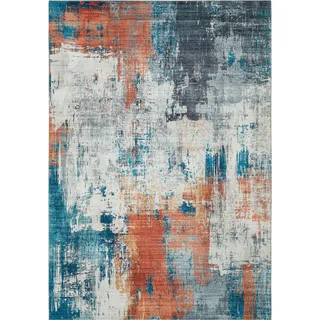 LUXOR LIVING -LUXOR- living Teppich Wohnzimmer Polino im Vintage Design - Wohnzimmerteppich Teppich Kurzflor Digitaldruck in zeitlosem Design 80 x 150 cm blau-Koralle