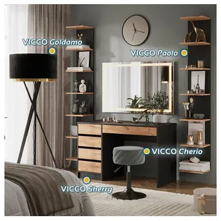Vicco Schminktisch Sherry, Anthrazit/Goldkraft Eiche 120 x 75 cm mit LED-Spiegel