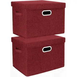 Aufbewahrungsbox mit Deckel, Stoff, faltbar, waschbar, 2 Stück, Rotwein, 44x30x29 cm