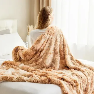 EMME Faux Kuscheldecke Kunstfell – Flauschige Felldecke,150 x 200,Batik | Pelz-Wolldecke, plüschig & warm – OEKO-TEX eleganter Überwurf für Sofa & Bett