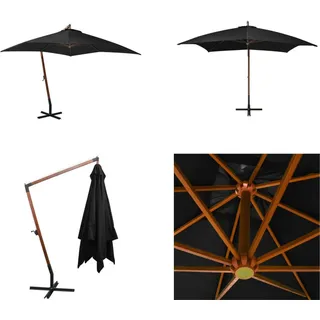 vidaXL Ampelschirm mit Mast Schwarz 3x3 m Massivholz Tanne - Sonnenschirm - Sonnenschirme - Gartensonnenschirm - Gartensonnenschirme - Schwarz