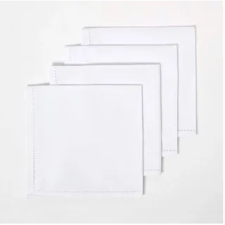 Homescapes Stoffservietten weiß, 4er-Set Servietten mit Hohlsaum 45x45 cm, Tischservietten aus 100% Baumwolle, , wiederverwendbar