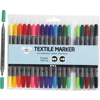 Creativ Company Textilmarker Textil-Marker, Standard-Farben, Strichstärke: 2,3+3,6 mm, 20 Stück