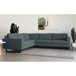 PLACES OF STYLE Ecksofa »Pinto, 250/290 cm, langer Schenkel, XXL, Ottomane«, Cord, Feincord, Luxus-Microfaser Leder und Chenille blau