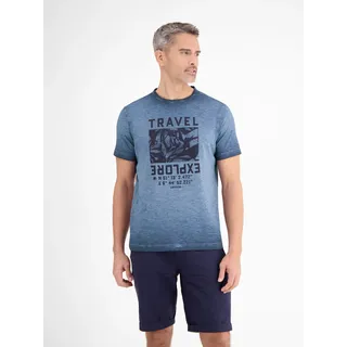 T-Shirt LERROS "Modisches Herren T-Shirt mit Brustprint", Damen, Gr. L, blau (classic navy), 100% Baumwolle, Rundhals, Shirts T-Shirt