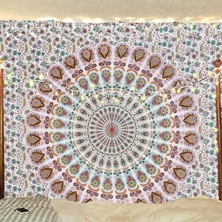 Bless International Indischer Hippie Bohemian Psychedelic Peacock Mandala Wandbehang Bettwäsche Tapisserieoth (Floral Gold, Medium(54x60Inches)(137x152cms))