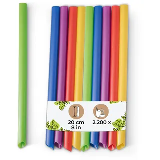 BIOZOYG Bubble Tea Strohhalme aus Plastik - 2200 Stück, bunt, 20 cm Ø1,2 cm | Dicke, wiederverwendbare Plastikstrohhalme mit Spitze, 5 Farben - Ideal für Bubble Tea, Smoothies, Slush, Cocktails & mehr