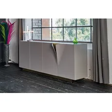 KAWOLA Sideboard EMMA Kunstleder grau Fuß Edelstahl messingfarben