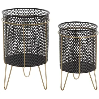 DKD Home Decor Blumentopf-Set, Gold, Schwarz, Estándar
