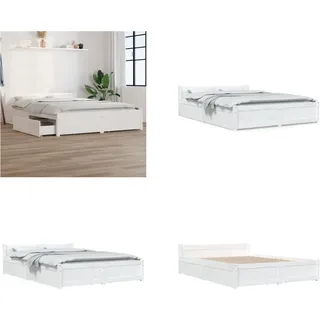 vidaXL Bett mit Schubladen Weiß 120x200 cm - Bettrahmen - Bettgestell - Bett - Holzbett - Weiß
