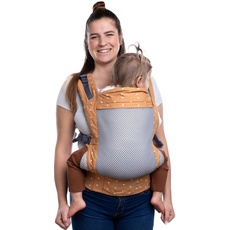 Beco Toddler Babytrage mit extra breitem Sitz - Kindertragerucksack aus 100% Polyester 3D Mesh, 2 Tragepositionen, Kindertrage Bauch/Kindertrage Rücken, Kindertrage Wandern, 9-27 kg (Backsteinherz)