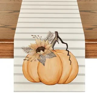 Artoid Mode Orange Streifen Kürbisse Blätter Herbst Tischläufer 40x140 cm