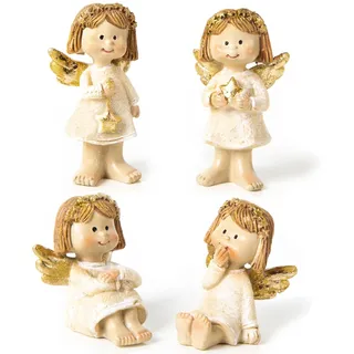 Logbuch-Verlag 4 Engel Figuren Weihnachten Weihnachtsengel Creme Gold weiß kleines Geschenk Schutzengel 6,5 cm