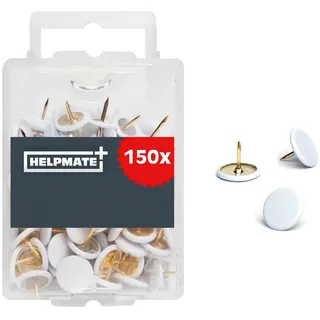 HELPMATE – Reißzwecken weiß 10x7 mm – kunststoffbeschichteter Stahl – 150 Stück – Pinnnadeln & Heftzwecken zur Befestigung auf dünnen Materialien, weichem Untergrund oder Holz