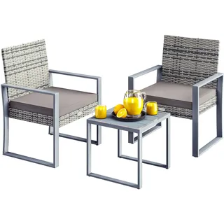 CASARIA® Polyrattan Balkonmöbel Set für 2 Personen grau - Grau