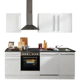 Stella Trading Jazz 8 Moderne Küchenzeile mit Elektrogeräten in Weiß Hochglanz, Metallic Grau - Geräumige Einbauküche mit viel Stauraum - 220 x 212 x 60 cm (B/H/T)