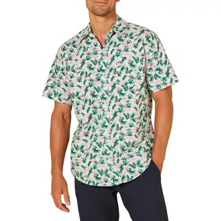 Amazon Essentials Herren Kurzärmeliges Sommerhemd mit Aufdruck, Normale Passform, Pastellgrün Flamingo, XXL