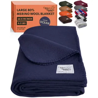 Woolly Mammoth Woolen Company Woolly Mammoth Wolldecke Explorer-Kollektion - 167 x 230 cm, 80% Merinowolle - Strapazierfähige Outdoor- & Campingdecke - Wärmendes Schurwollplaid - Für Picknick & Auto