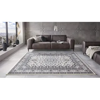 Nouristan Orientalischer Kurzflor Teppich Parun Täbriz Creme Grau, 160x230 cm