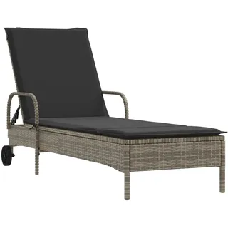 Sonnenliege mit Rollen und Auflage Grau Poly Rattan - Grau