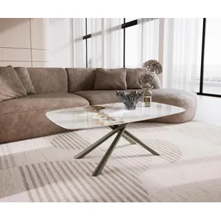 DELIFE Couchtisch Edge Boot 120x70 cm Keramik Minas Melange Sarity Metall Effektfinish Titan - Weiß, Beige