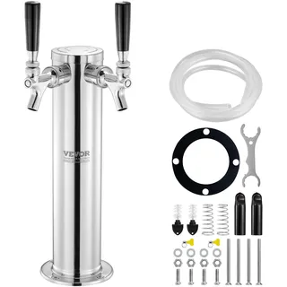 Vevor Bierzapfturm mit zwei Zapfhähnen, Bierfassturm aus Edelstahl, Kegerator-Turm-Kit mit Vormontierten Schläuchen & Selbstschließenden Zapfhähnen für Partys, Bars, Pubs und Restaurants usw.