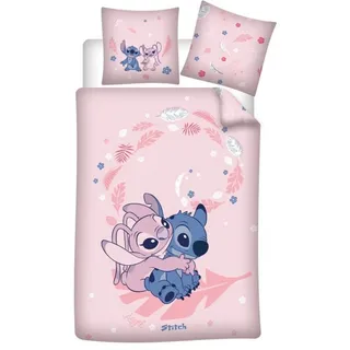Aymax Bettwäsche Stitch und Angel Rose, wendbar, Bettbezug 140 x 200 cm + Kissenbezug 63 x 63 cm, Polyester-Baumwolle