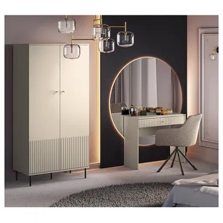 Lomadox Kleiderschrank und Schminktisch in kaschmir matt SALOU-131 modern 2-teilig mit Rillenoptik, Softclose-Funktion