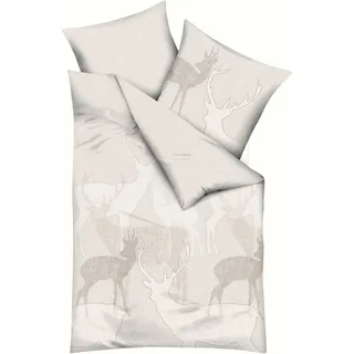 Bettwäsche KAEPPEL "Hirsche", beige (natur), B/L: 135cm x 200cm, 1 Stk., 1 Stk., Feinbiber, B/L: 80cm x 80cm, 2 Stk., Feinbiber, Obermaterial: 100% Baumwolle, Bettwäsche, Bettwäsche, mit Hirschen