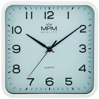 MPM Quality Design Kunstoff Wanduhr, Quadratisch, arabische Ziffern, Hellblau, Quarz-Uhrwerk Sweep, 220 x 40 mm, Classic Modern, Analog Wand Uhr, Wanddeko, Dekoration für Wohnzimmer, Küche, Büro