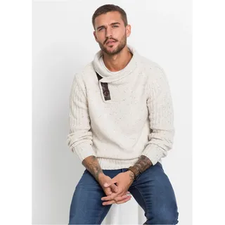 bonprix Strickpullover mit Schalkragen und Knopfverschluss, Langarm, beige
