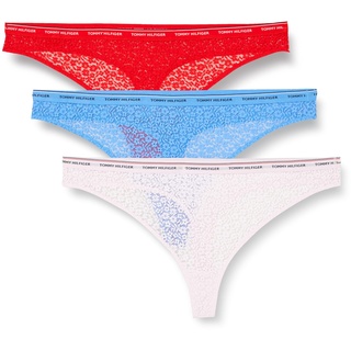 Tommy Hilfiger Damen 3er Pack Strings Premium Essential Tangas, Mehrfarbig (Fierce Red/Blue Spell/Pearly Pink), M