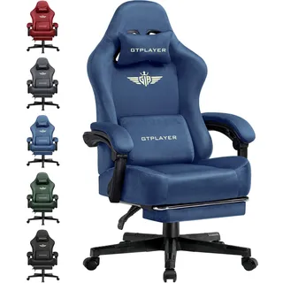 GTPLAYER Gaming Stuhl, Atmungsaktiver Bürostuhl, bürostuhl ergonomisch, Hochwertiger - Stoff, Ergonomischer PC Stuhl, 160° Verstellbare Rückenlehne und ausziehbare Fußstütze, Blau