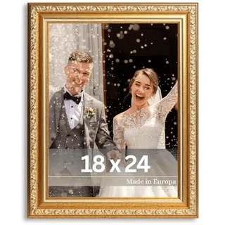 VictoR antiker - kunstvoller Fotorahmen „Chagall“ in Gold - 18x24 cm Deko Bilderrahmen Vintage - geeignet für Urkunden - Zeugnisse - Bilderrahmen Gold 18x24 - Barock